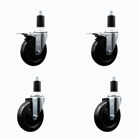 Service Caster 5'' Soft Rubber Swivel 1-3/8'' Expanding Stem Caster Set 2 Total Lock Brakes, 4PK SCC-EXTTL20S514-SRS-2-S-2-138